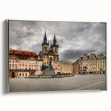 Framed canvas of Prague landscape art painting in colorful tones, ideal for living room decor.