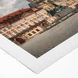 Art deco poster of Prague scenery in muted earth tones on rolled canvas, ideal for dining room wall art.