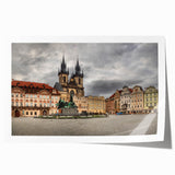 Rolled print of Prague scenery featuring floral designs in muted tones, ideal for art wall dining room.