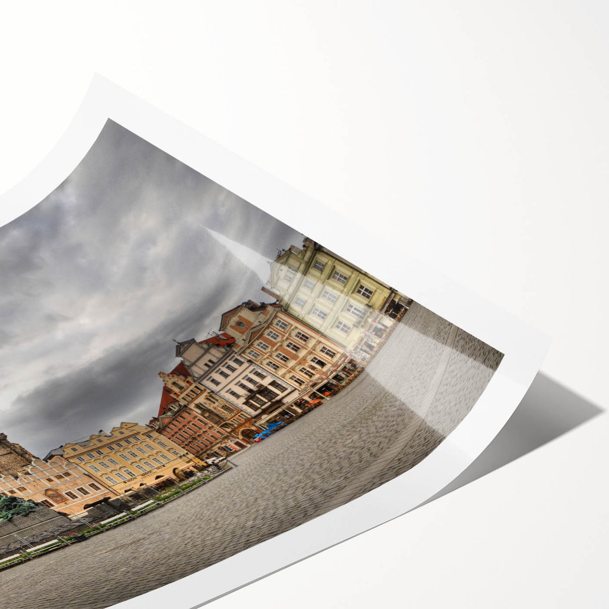Extra large wall art featuring line art flowers over a Prague cityscape in muted gray, ideal for large living room decor.