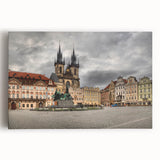 Black and white stretched canvas of Prague skyline, ideal for kitchen wall art or bedroom ambiance.