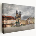 Prague cityscape canvas print featuring muted earthy tones, ideal for kitchen wall art.