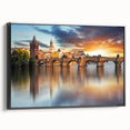 Black and white framed canvas of a Czech Republic landscape, ideal for bedroom wall art.