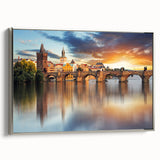 Framed canvas of a vintage-style Czech Republic landscape in colorful art tones, ideal for living room decor.
