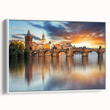 Vintage poster art of a scenic European landscape on a framed canvas, with vibrant colors, ideal for living room decor.