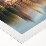 Art deco poster of a Czech Republic scenery in muted earth tones on rolled canvas, suitable for dining room wall art.