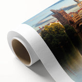 Art Deco poster of a serene Czech Republic landscape in soft green and blue tones on rolled canvas.