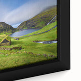 Extra large framed canvas of a textured, colorful European scenery in muted earth tones, ideal for living room decor.