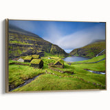 Framed canvas landscape art of a vintage Danish scenery in muted gold and black, ideal for bedroom decor.