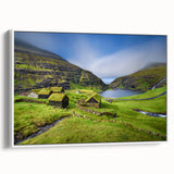 Vintage poster art of a colorful Danish landscape on extra large framed canvas, ideal for living room decor.