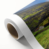 Art deco poster of a serene Danish landscape in soft pastel shades on rolled canvas, ideal for nursery wall art.