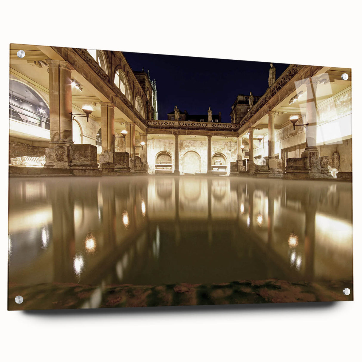 Acrylic print of a European cityscape in muted earth tones, ideal for bedroom or dining room decor.