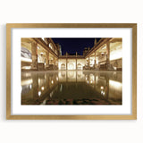 Abstract art print of Bath, England with muted earth tones in a gold frame, ideal for bedroom or dining room decor.