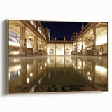 Framed canvas depicting a vintage-style landscape of Bath, England, in muted gold and black tones.