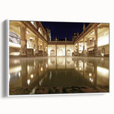 Vintage poster art of Bath, England, featuring colorful buildings on a framed canvas, ideal for living room decor.