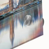 Acrylic print of Big Ben in muted gray tones, ideal for dining room art in a mid-century modernist style.