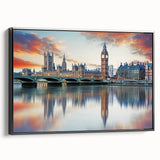 Black and white vintage poster art of Big Ben on framed canvas, suitable for bedroom landscape decor.