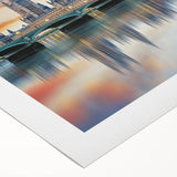 Art deco poster of Big Ben in muted sepia tones on rolled canvas, suitable for dining room or bathroom wall art.