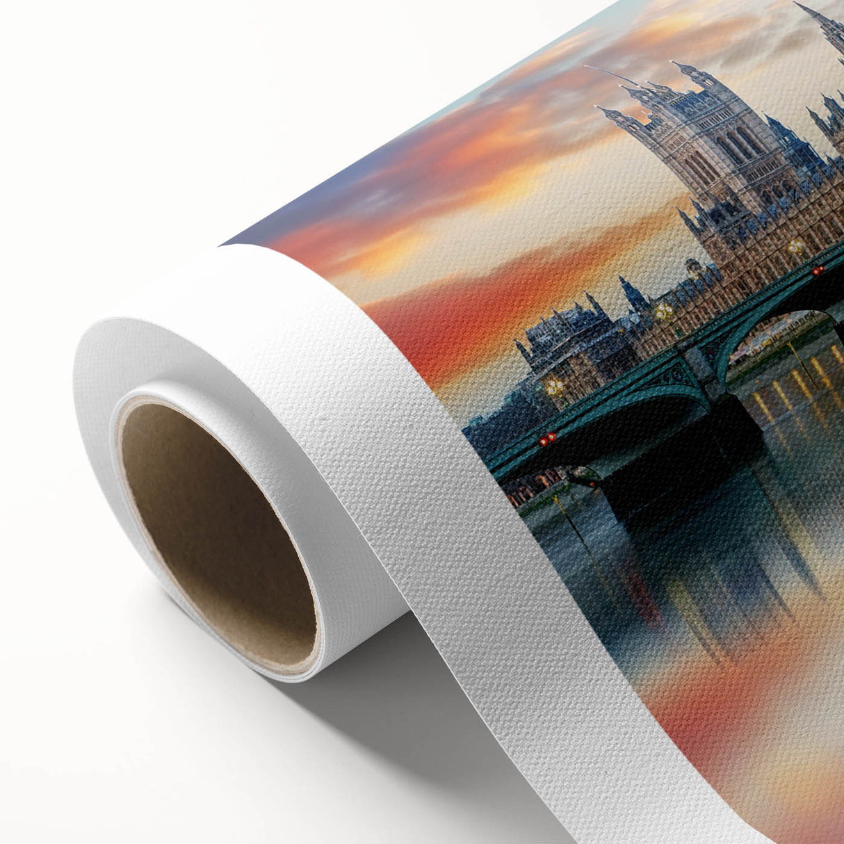 Art Deco style poster of Big Ben with muted pastel colors on rolled canvas, ideal for nursery wall art.