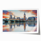 Extra large rolled print depicting Big Ben in muted gray tones, suitable as art wall for dining room.