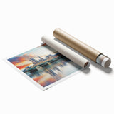 Big Ben and floral accents in muted colors on a large rolled print, suitable for bathroom or living room decor.