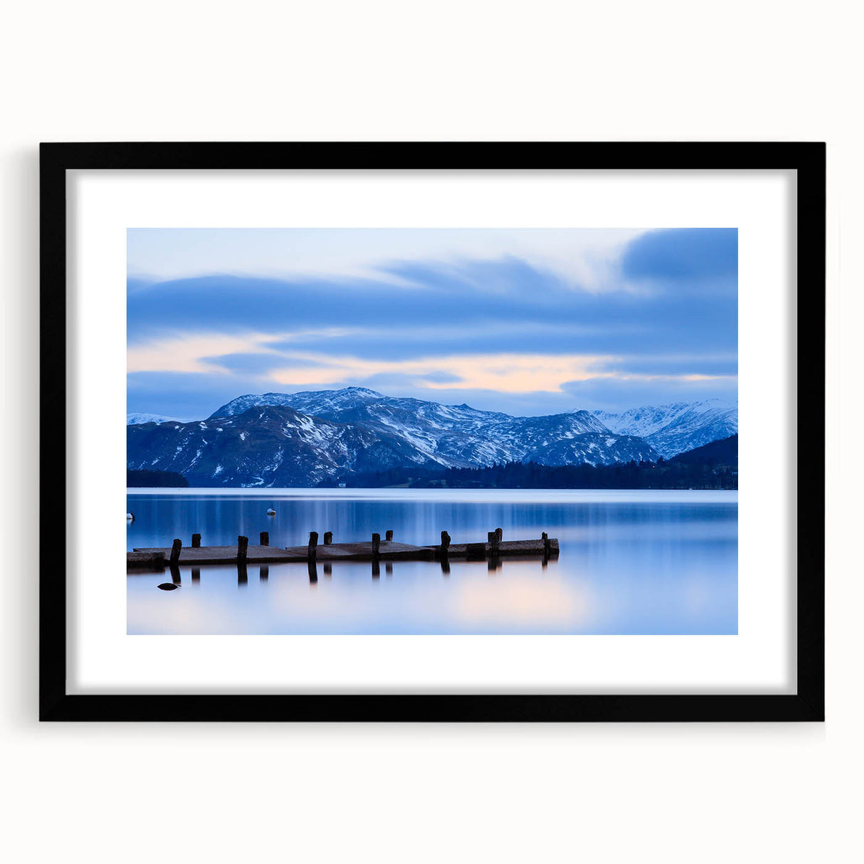 Colorful abstract art print of a textured European scenery in Cumbria, framed with a black mat.