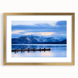 Abstract art print of Cumbria, England scenery in muted earth tones on a framed gold mat, ideal for dining room decor.