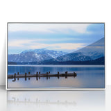 Mid-century modernist art depicting Cumbria, England scenery in muted earth tones on a framed acrylic.