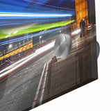 Large abstract depiction of London on acrylic glass, featuring muted earth tones and mid-century modernist style.