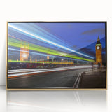 Art deco poster of London skyline in gold and black tones on a framed acrylic, suitable for modern art wall decor.