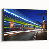 Black and white framed canvas of vintage London landscape, ideal for bedroom wall art.