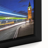 Extra large framed canvas featuring a textured depiction of the London skyline in black with colorful accents.