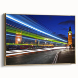 Framed canvas depicting a vintage-style London landscape in muted gold and black tones, ideal for bedroom wall art.