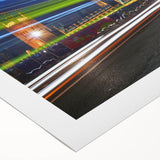 Art Deco poster of London skyline in muted gray and blue tones on rolled canvas, suitable for dining room wall art.