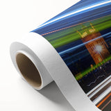 Art deco poster of London skyline in pastel shades on rolled canvas, ideal for nursery wall art.