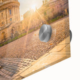 Large abstract wall art of Oxford's scenery in mid-century modernist style on acrylic glass, ideal for dining room art.