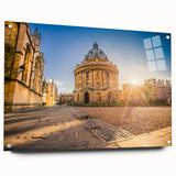 Acrylic print of Oxford scenery with muted earth tones, ideal for dining room decor.