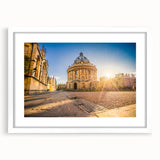 Textured art of Oxford landscape in muted earth tones on a framed white mat, ideal for bedroom art.