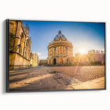 Black and white framed canvas of Oxford landscape in vintage poster style, suitable for bedroom decor.
