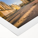 Art deco poster of Oxford scenery in muted earth tones on rolled canvas, suitable for dining room wall art.
