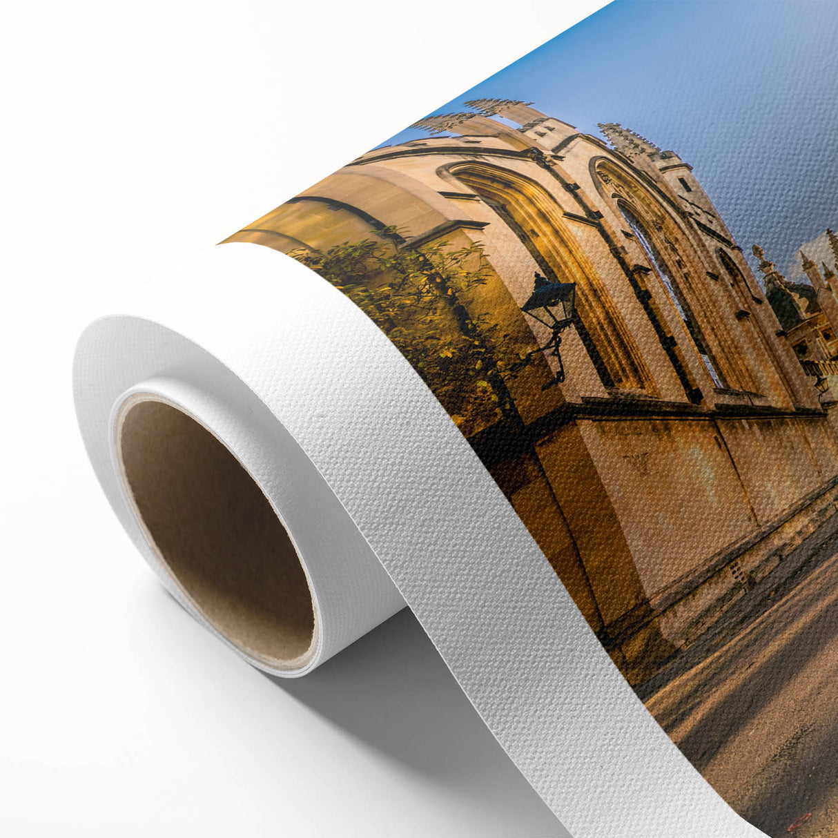 Art Deco style poster of Oxford scenery in soft pastel colors on rolled canvas, ideal for nursery wall art.