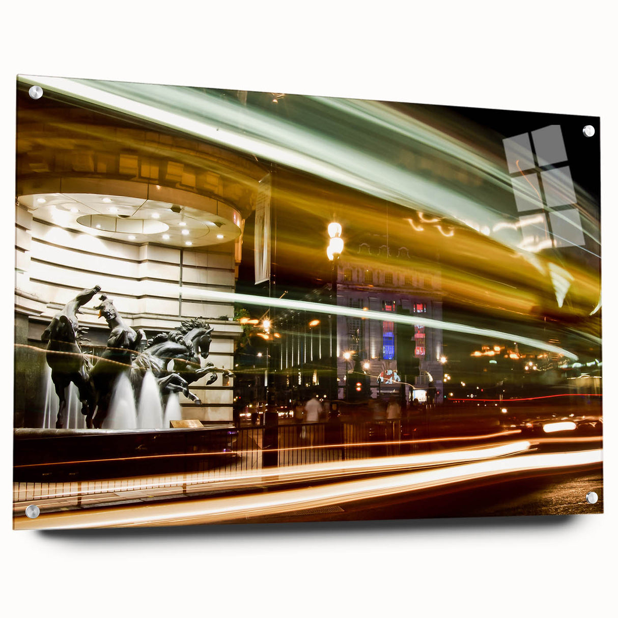 Acrylic print of Piccadilly, England scene in muted earth tones, suitable for bedroom or dining room decor.