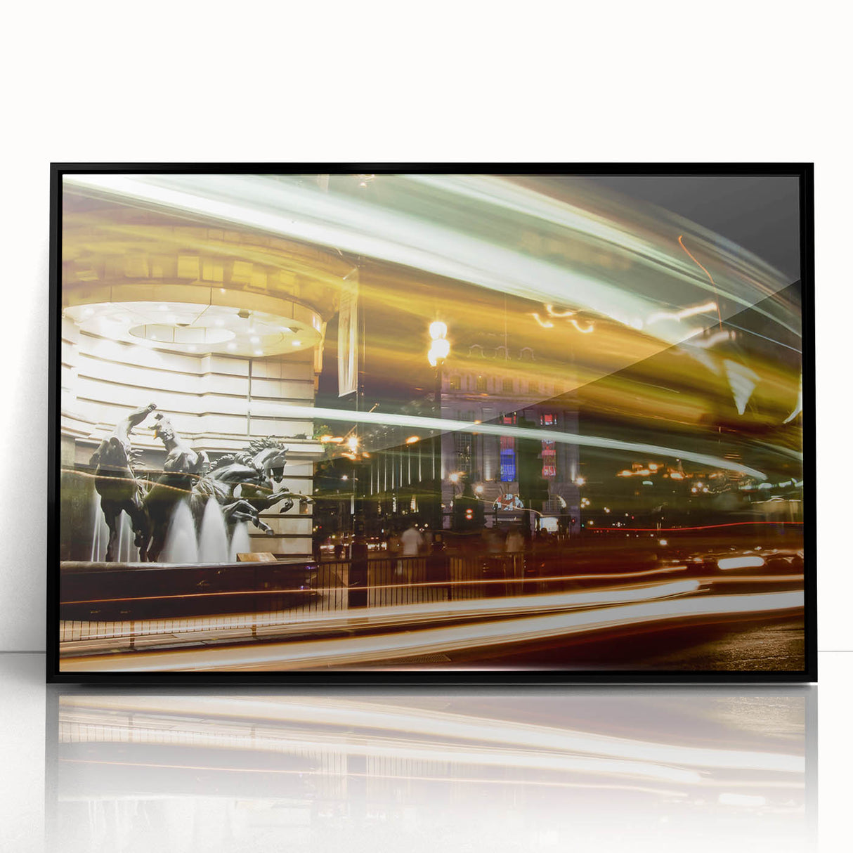 Large abstract wall art of Piccadilly, England in muted colors on a framed acrylic, ideal for modern living room decor.