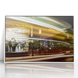 Mid-century modernist art of Piccadilly, England in muted colors on a framed acrylic, ideal for modern art wall decor.