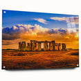 Acrylic print of Stonehenge with a side view, in muted earth tones, suitable for bedroom or dining room decor.
