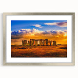 Extra large framed wall art of Stonehenge in muted gray tones, ideal for living room decor.