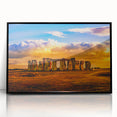 Large abstract wall art of Stonehenge in muted earth tones, framed in black acrylic, suitable for modern art wall decor.