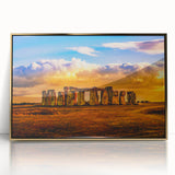 Art deco poster of Stonehenge in muted earth tones on a framed acrylic, suitable for modern art wall decor.