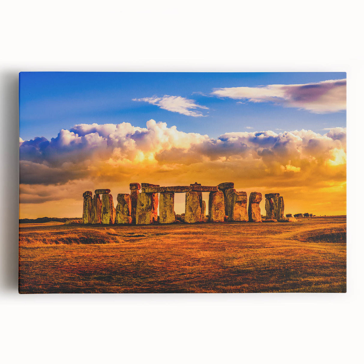 Black and white photograph of Stonehenge on stretched canvas, ideal for kitchen wall art or bedroom.