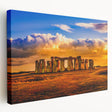 Side view of a stretched canvas depicting Stonehenge in muted earth tones, ideal for kitchen wall art.